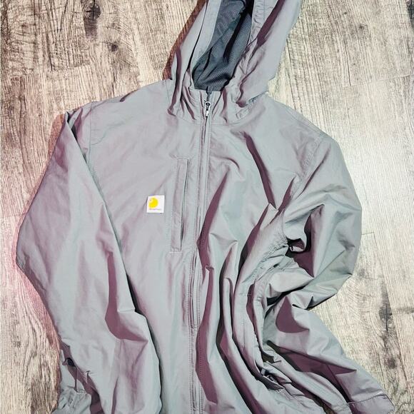 Carhartt Gray Hooded RainCoat Waterproof Jacket Men’s Small Women’s Medium - Picture 1 of 12